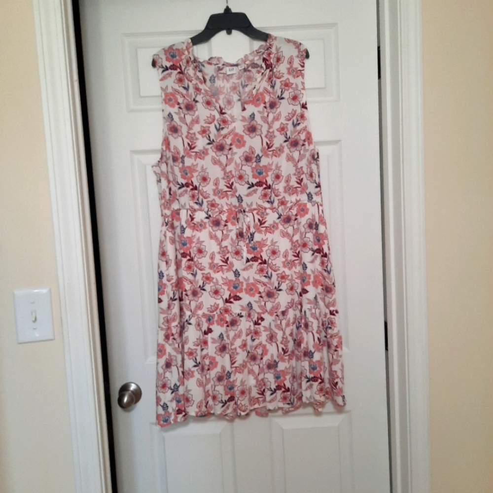 Gap XXL Pink White Paisley Sleeveless Pullover Stretch Waist Kneelength Dress